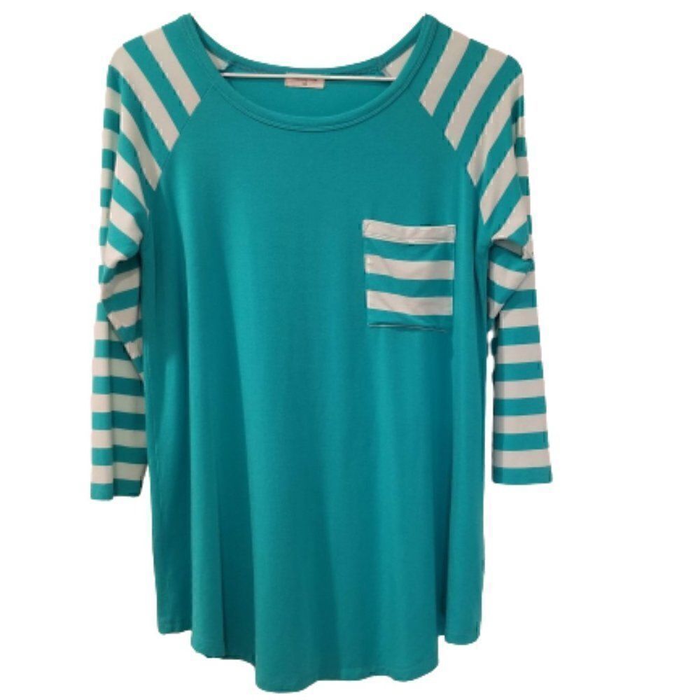 OCCASIONALLY Made Super Soft Teal Striped Shirt - Picture 1 of 4